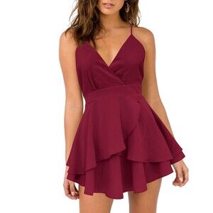 Burgundy Cami Layered Mini Dress Size XS NEW Tie in Back Ad Straps 2 Layers